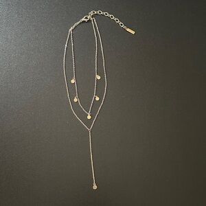 Gold-tone Circle Charm Double Necklace Y Chain, adjustable length 13-16”